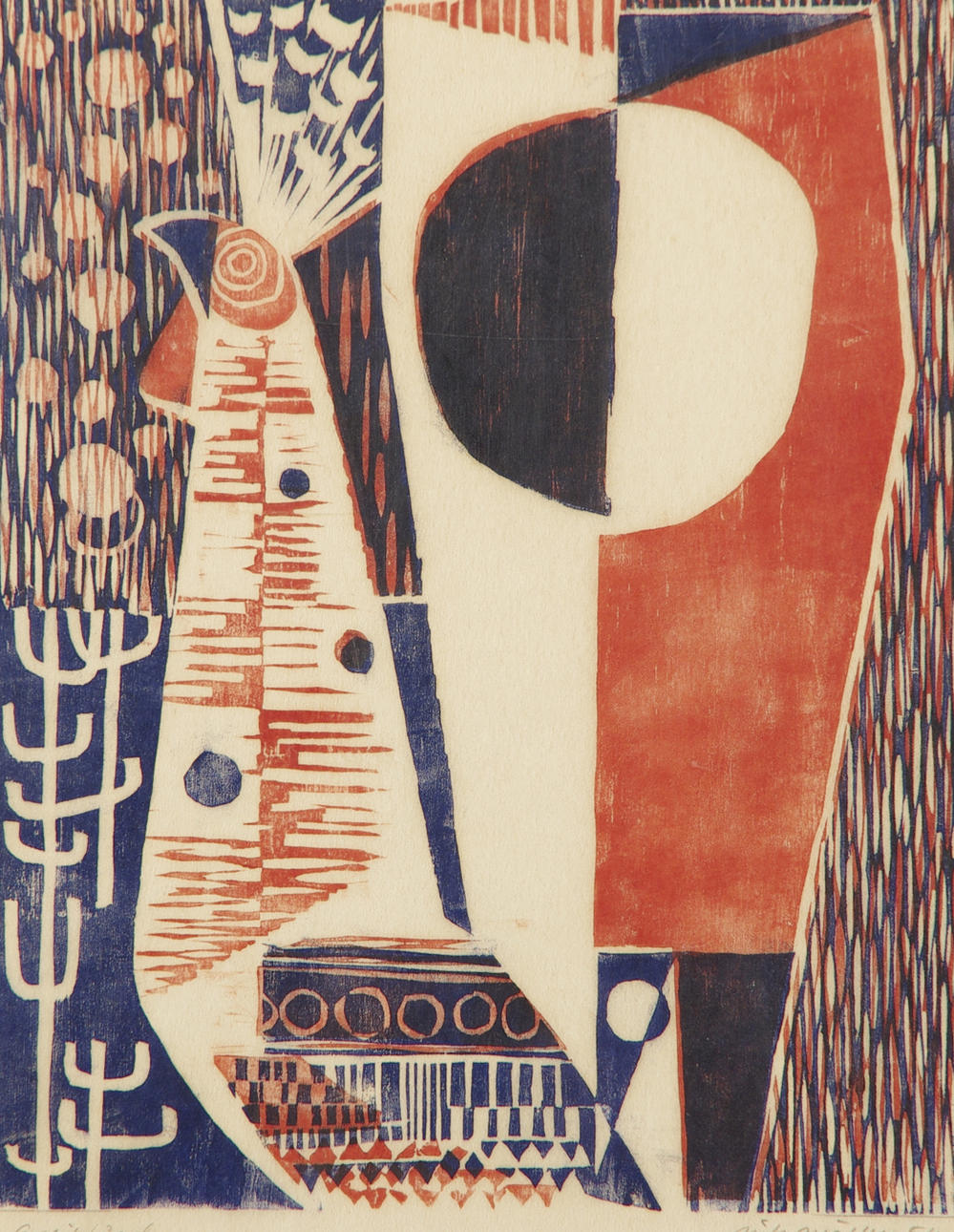 NILS MÖLLER. "Aprilfågel", träsnitt, signerad -54.