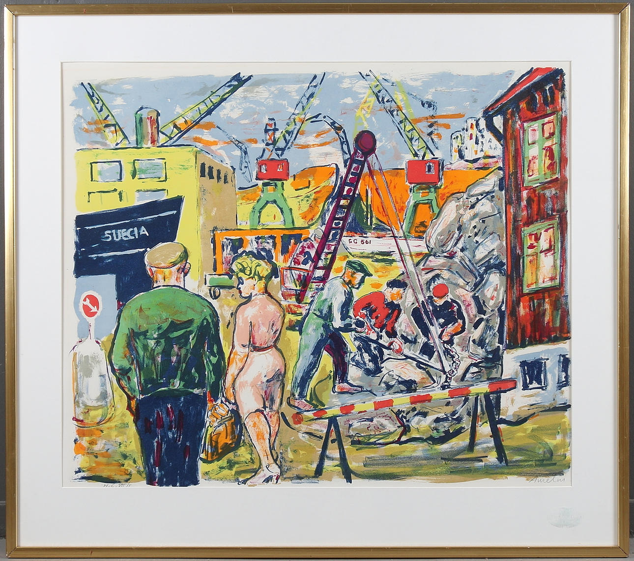 ALBIN AMELIN. Hamnarbetare, litografi, signerad och numrerad.