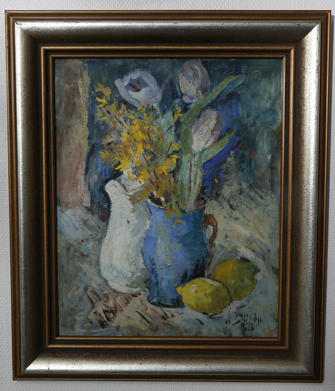 JOHN BÖRÉN. Olja på kartong, Stilleben med blommor, signerad J Börén.