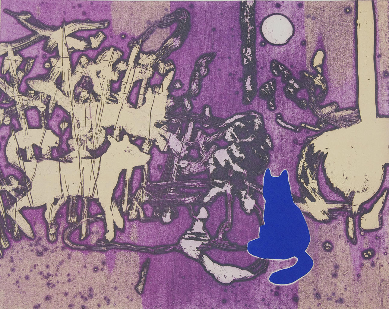 ERNST BILLGREN. Komposition med blå katt, etsning, ur samlingen "15 konstnärer-20 konstverk".