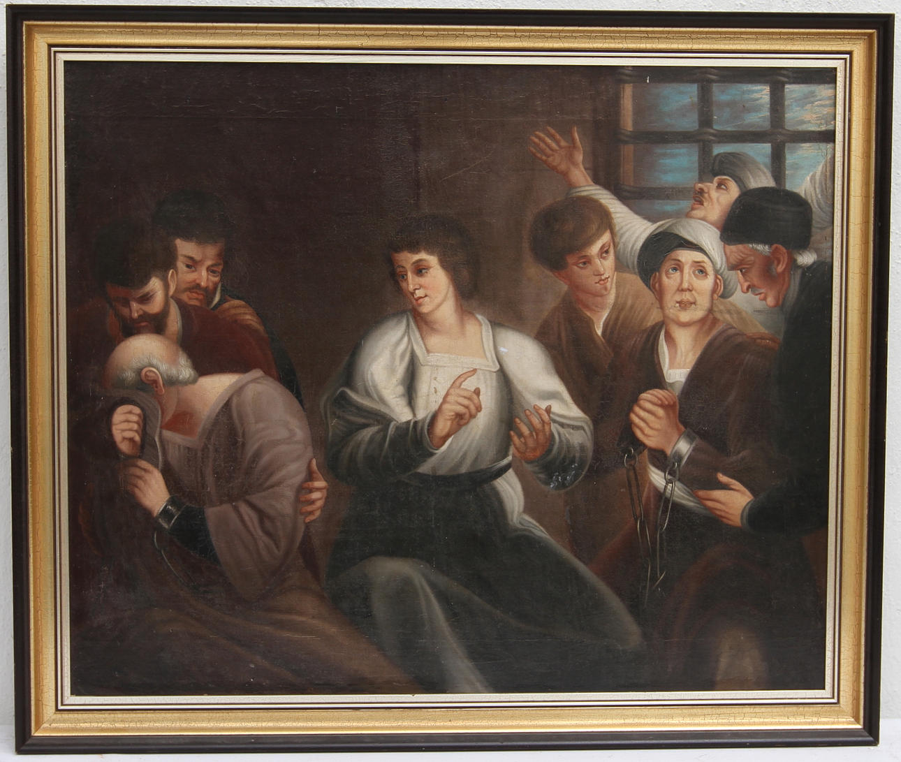 OKÄND KONSTNÄR. Figurscen med fångar. Olja på duk. 1800-tal.