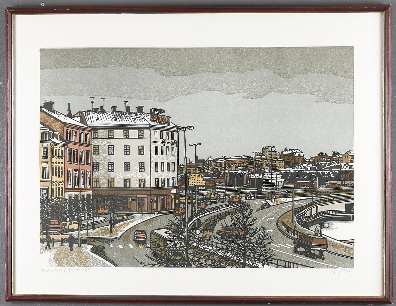 SVEN-OLOF EHREN. Slussen, träsnitt, signerad och numrerad 311/360.