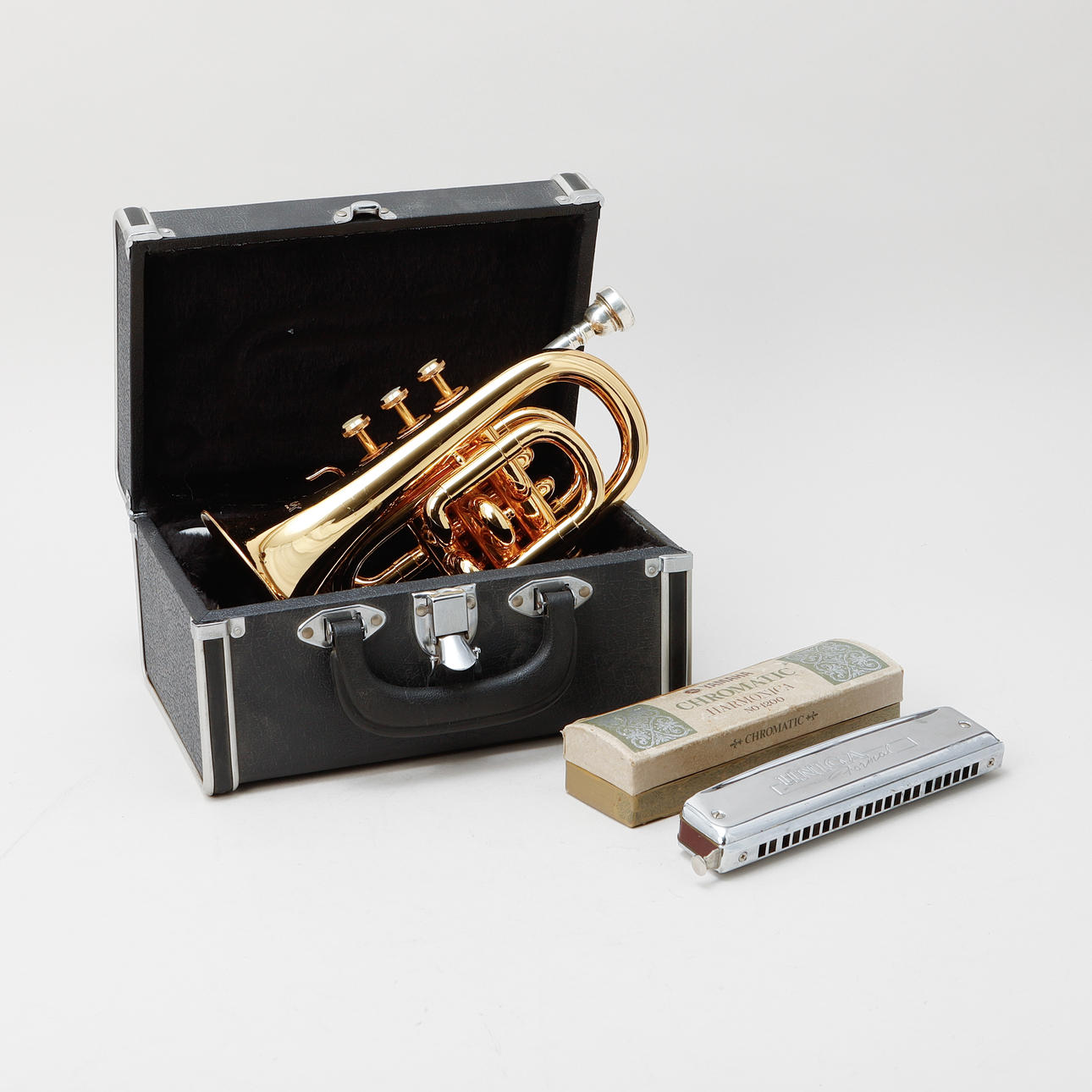 TROMPETA, ARMÓNICA, 2 piezas, Lazer y Tombo.