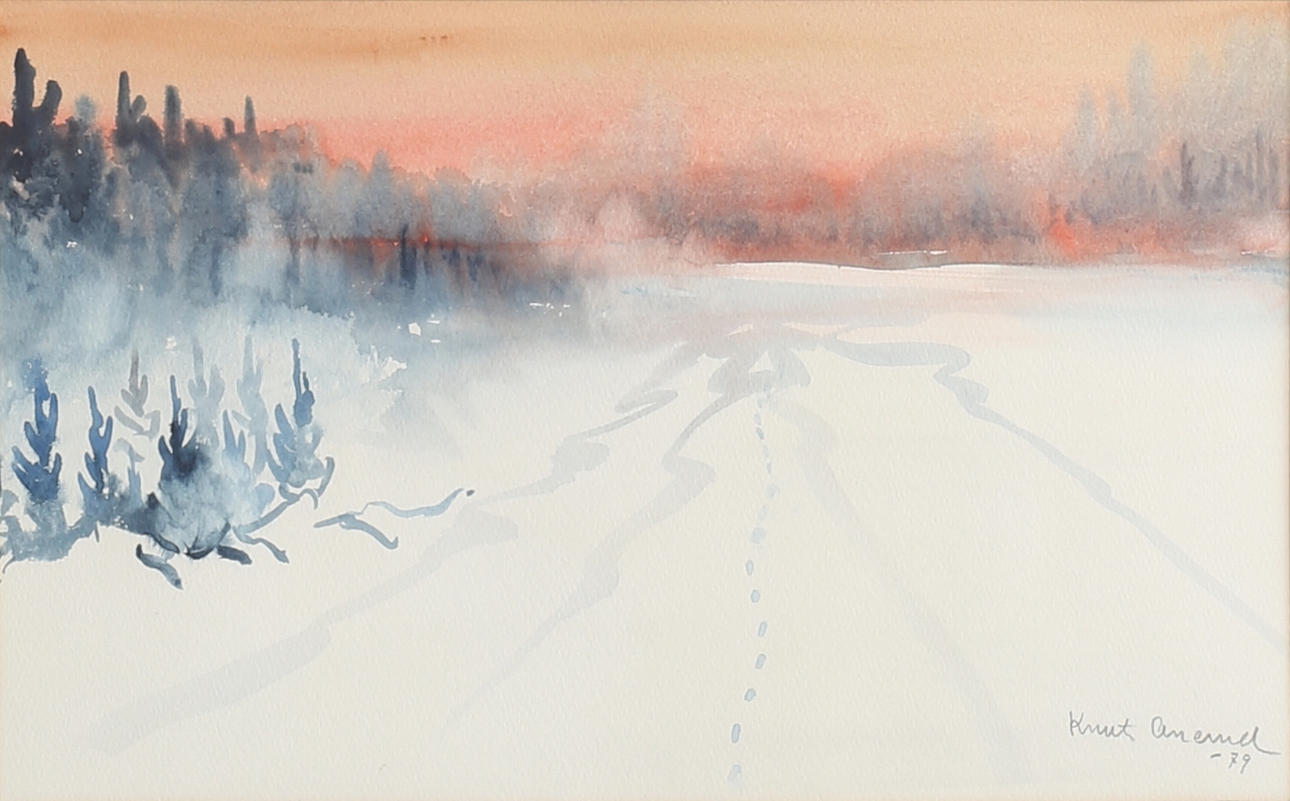 KNUT ANERUD. Vinterlandskap, akvarell, signerad och daterad -79.