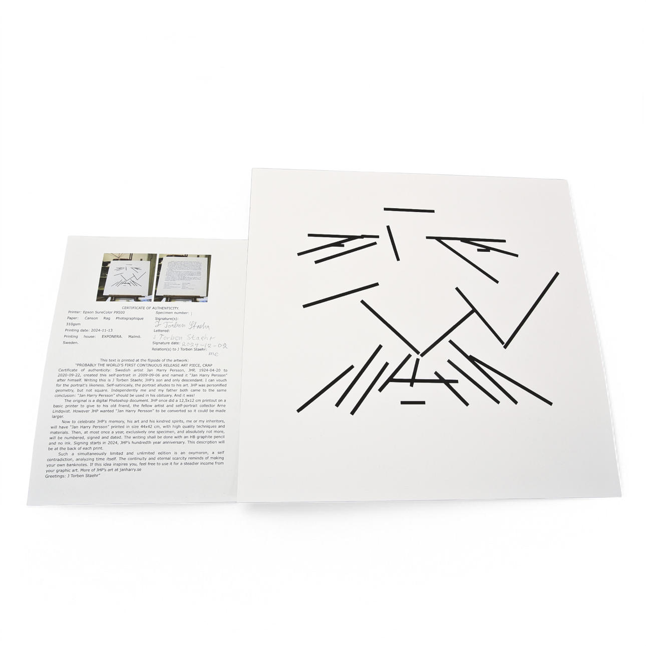 JAN HARRY PERSSON. graphic sheet, self-portrait Jan Harry Persson, with ...
