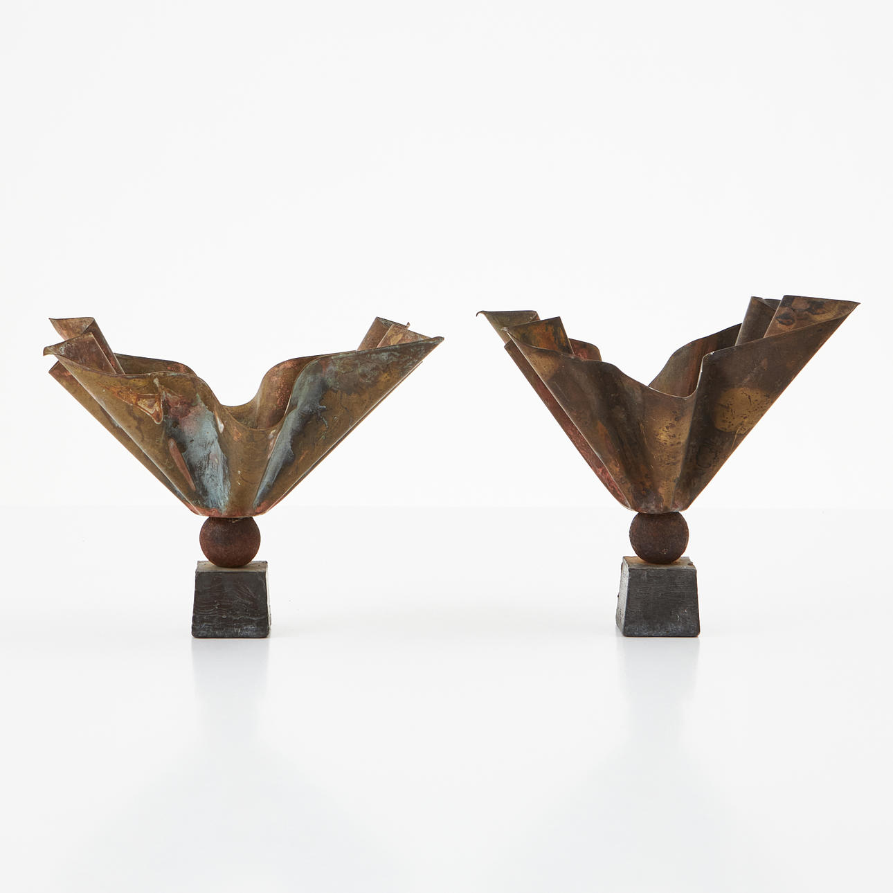 TAGE ANDERSEN. “Folding vase”, 1 pair, oxidized copper.