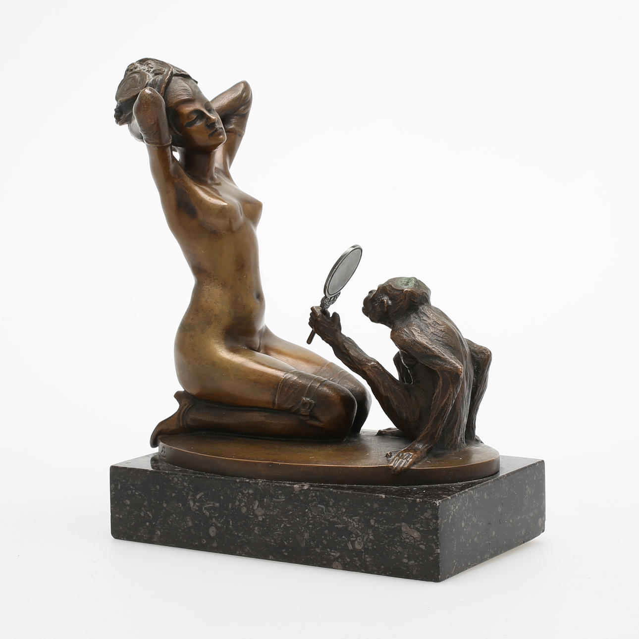 HANS ELISCHER. EFTER. "Fåfänga". Skulptur, brons, monogramsignerad.