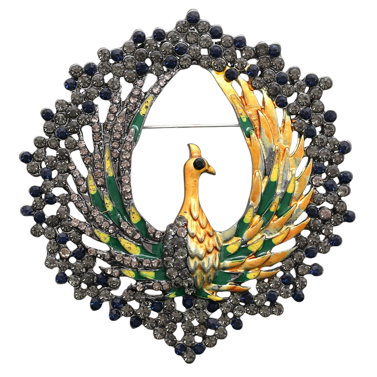 Peacock-shaped brooch.
