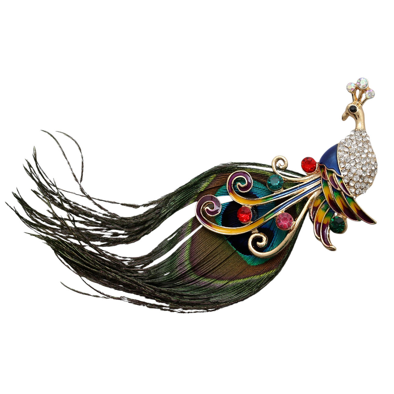 Peacock-shaped brooch.