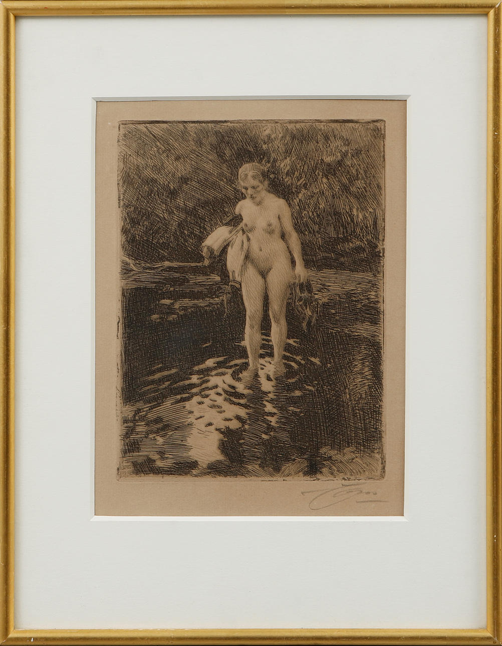 ANDERS ZORN. "Vadstället", etsning, signerad.