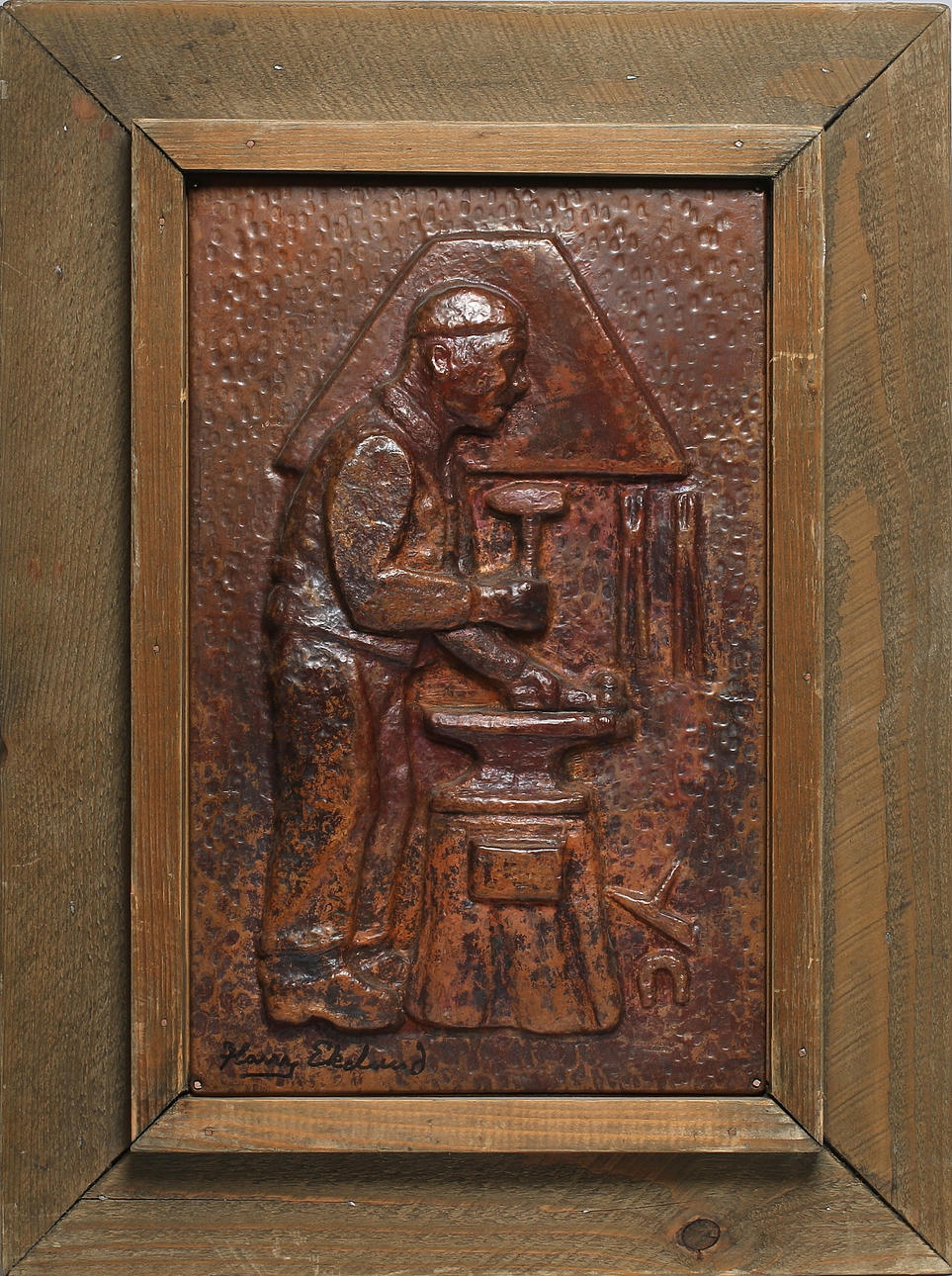 HARRY EKELUND. Relief i koppar, signerad. 1977.