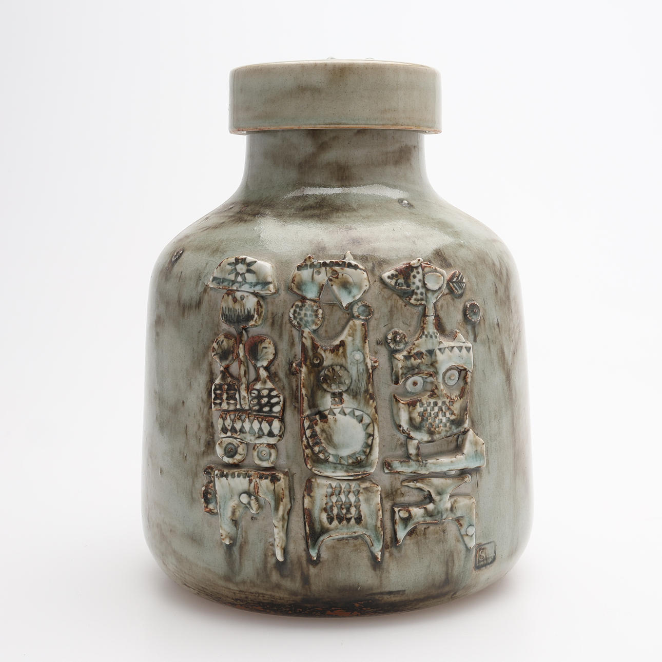 STIG LINDBERG. SCHLOSSURNE, GLASIERTES STEINZEUG, STUDIO GUSTAVSBERG.