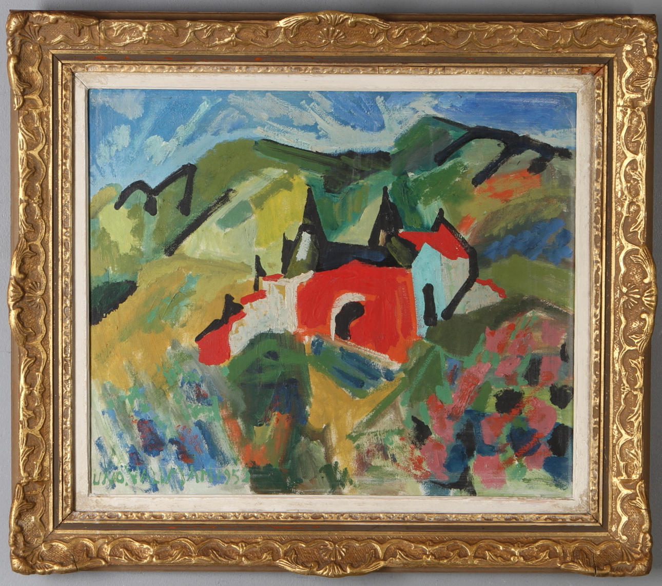 UNO VALLMAN. Bergslandskap, olja på duk, signerad och daterad 1953.