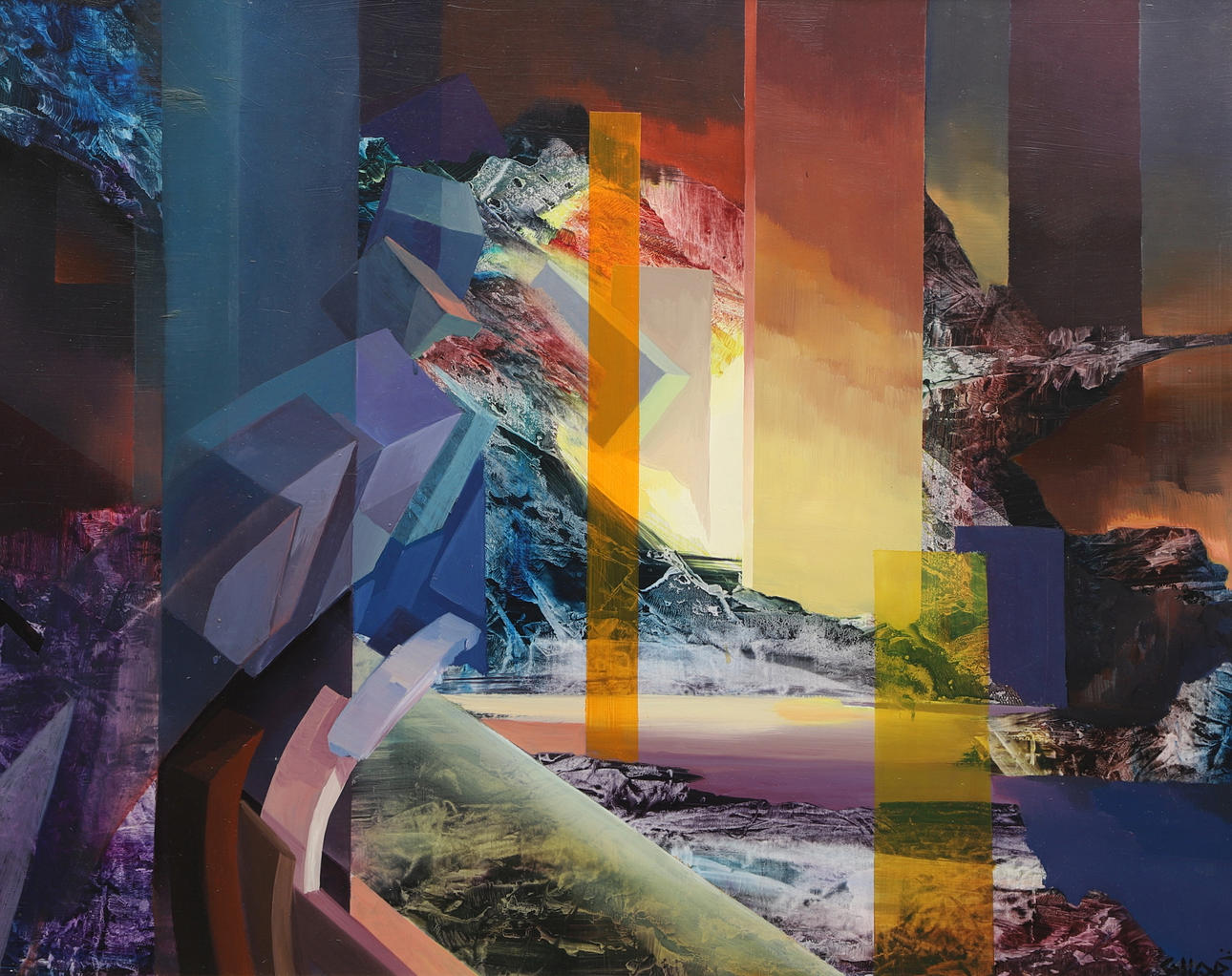 AKOS  SOLLAR. oil on panel, surreal landscape, signed.