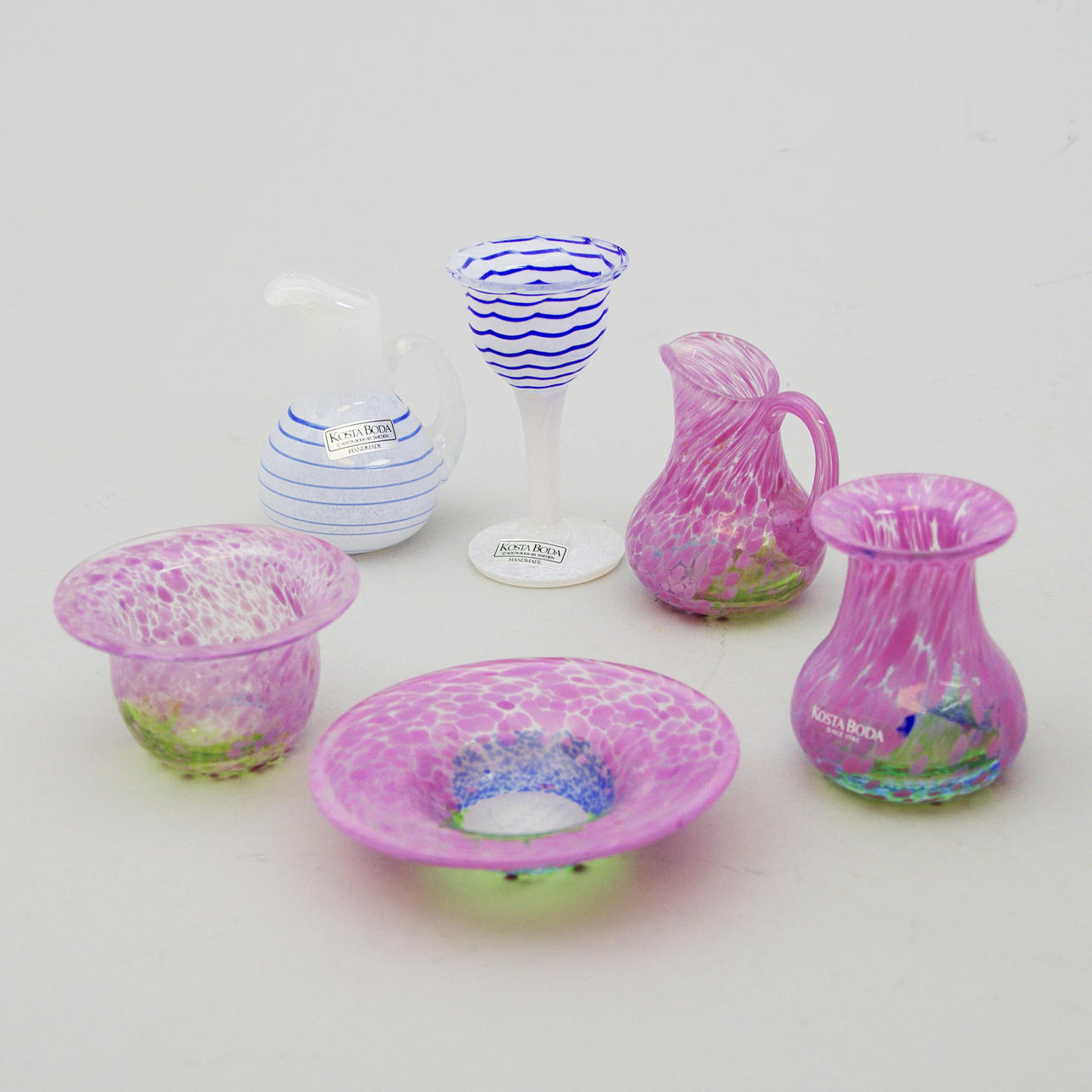 MINIATYRER, 6 stycken, konstglas, Ulrica Hydman-Vallien, Kosta Boda.