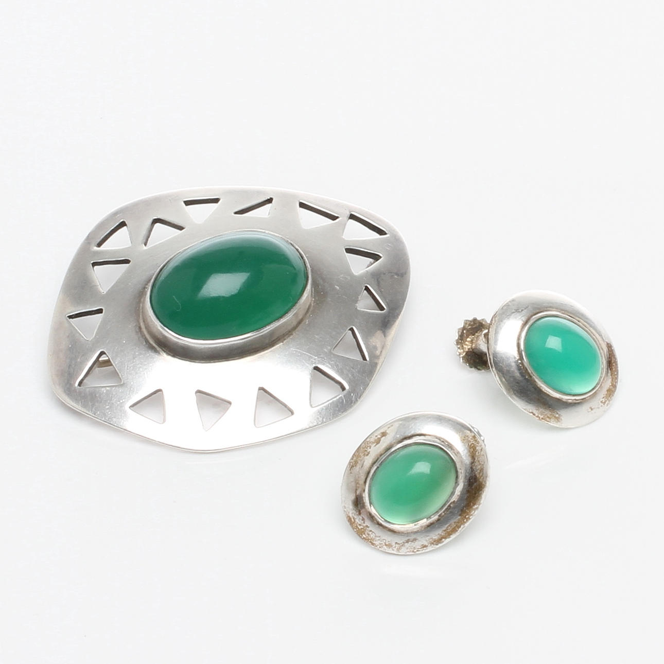 BROSCH silver Per Sköld MIC samt ÖRHÄNGEN med skruv, 1 par, silver, 1900-tal.