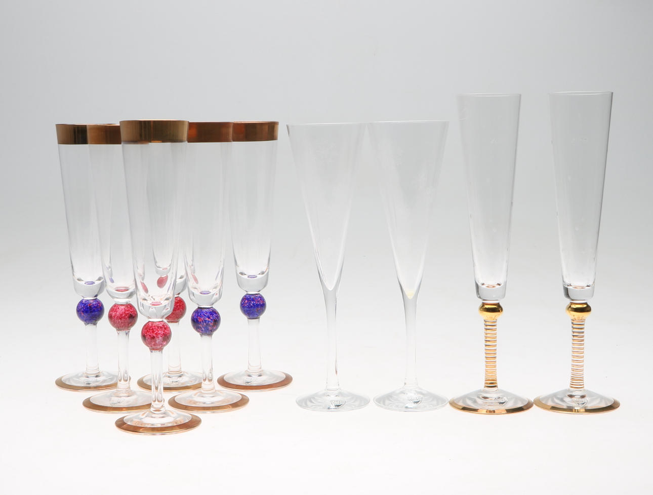 CHAMPAGNEGLAS, 10 stycken, Orrefors, varav 6 st design Erika Lagerbielke.