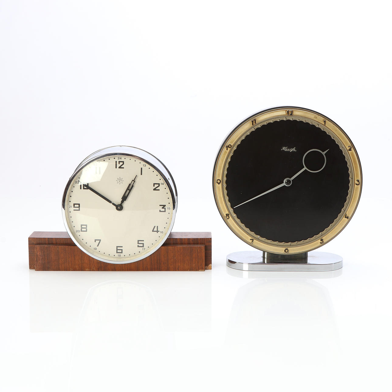 TABLE CLOCK, TWO PCS. Kienzle and Junghans. Art Deco, 1920/30s.
