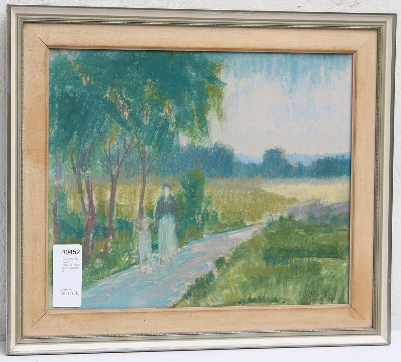 RAGNAR FALK. Pastell. Landskap med 2 figurer, signerad.