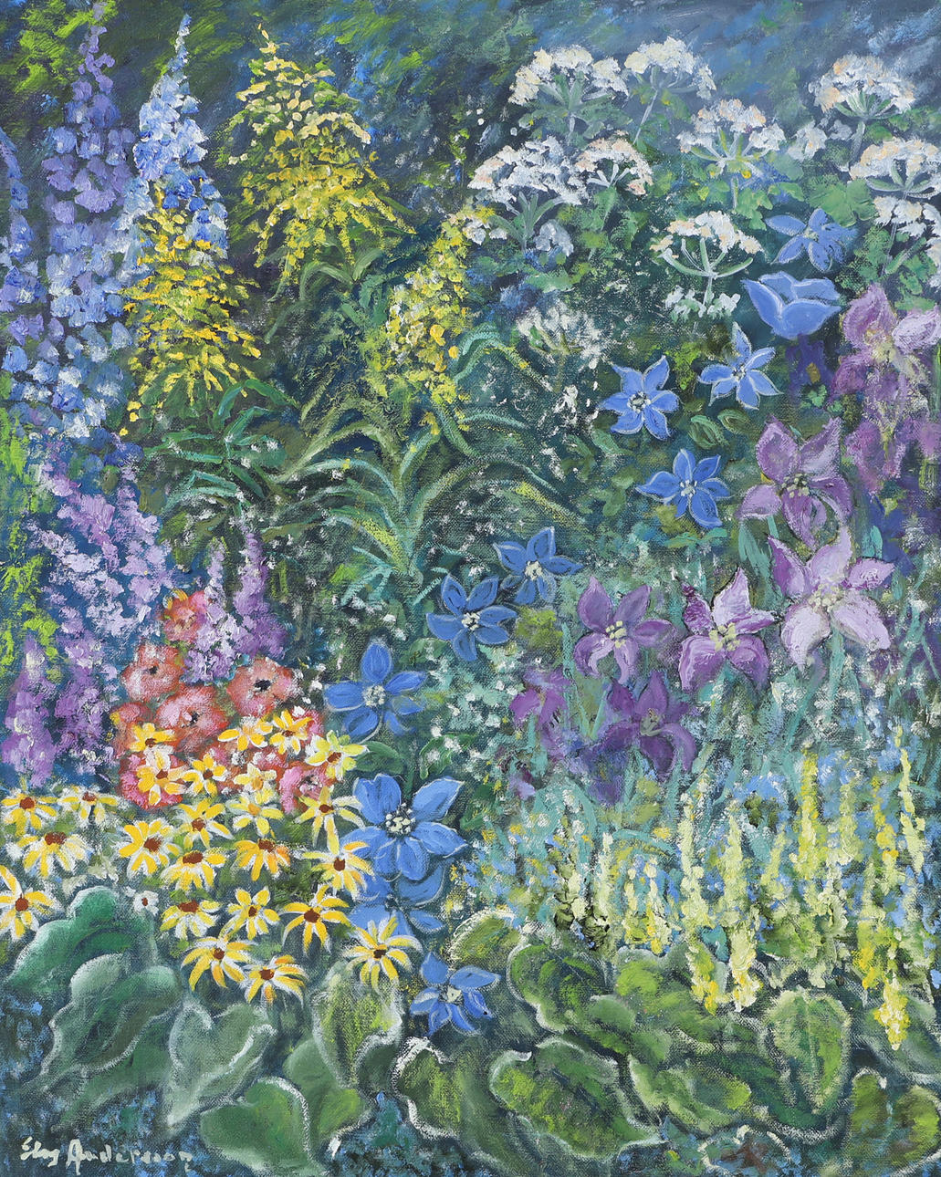 ELVY ANDERSSON. Blommor, olja på duk, signerad.