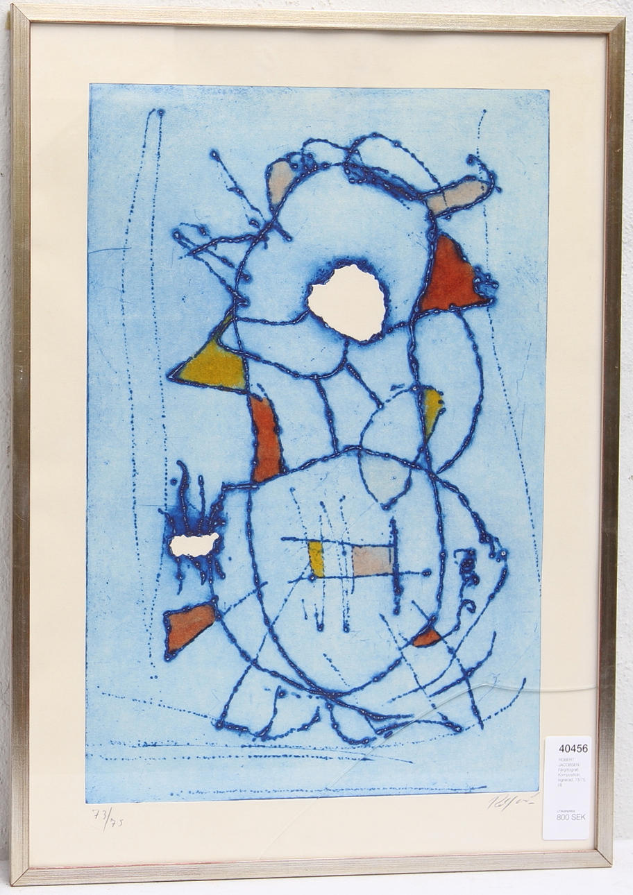 ROBERT JACOBSEN. Färglitografi. Komposition, signerad. 73/75.