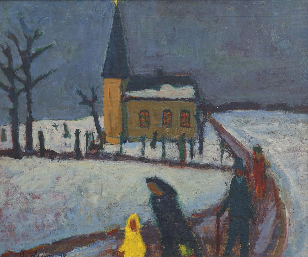 EBBE OLSSON. “CHURCH”, OIL ON PANEL.