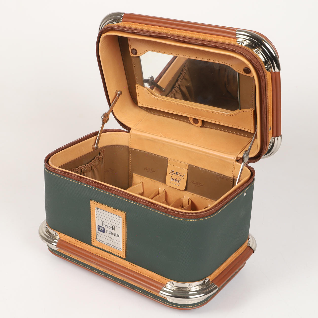 A leather and textile “Lineabold” makeup bag, Piero Guidi, later 