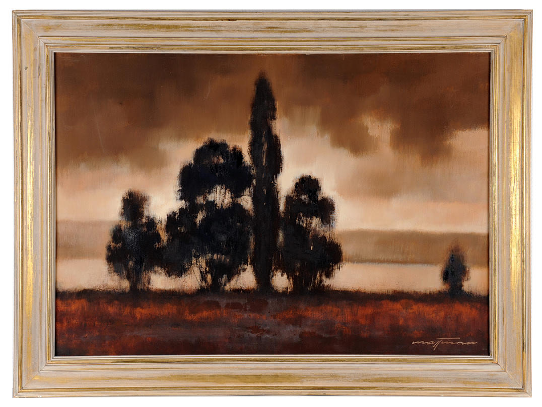 WERNIE MATTMANN. Åskväder landskap med vattendrag. Samtida Impressionism.