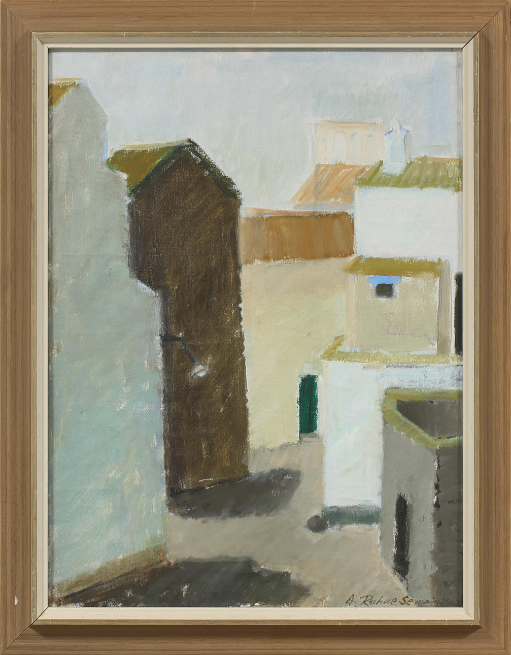 DOROTHY RUHNE SEMPINSKI. Kubistisk stad, olja på duk, signerad.