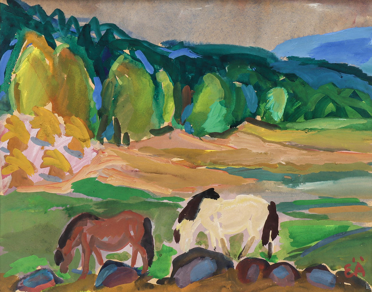 ERLING ÄRLINGSSON. „Landschaft mit grasenden Pferden“.