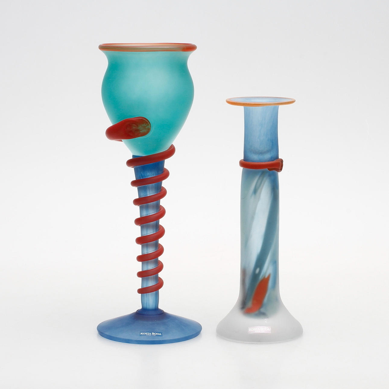 VAS och POKALGLAS, glas, Monica Backström, Kosta Boda, signerade.