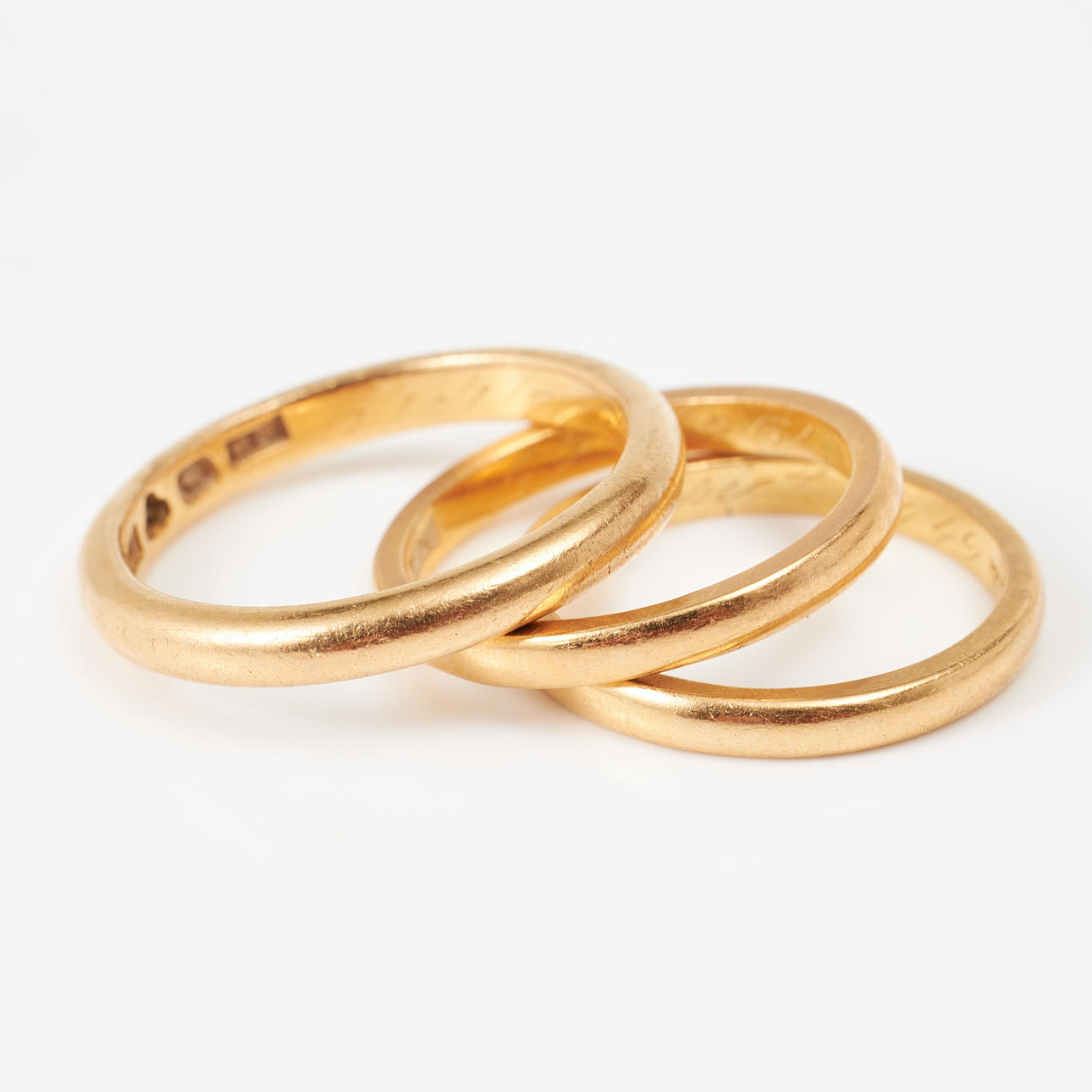 TRAURINGE, 3 Stück, 20 k Gold, schwedische Stempel.