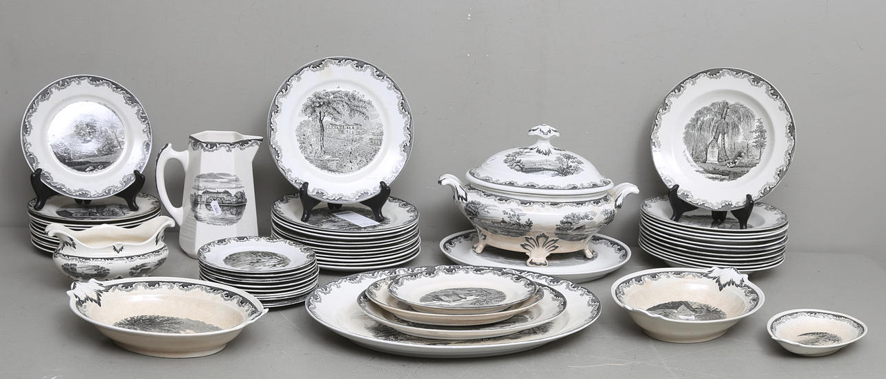 SERVISDELAR, 45 delar, flintgods, "Svart Sverige", Rörstrand, 18/1900-tal.