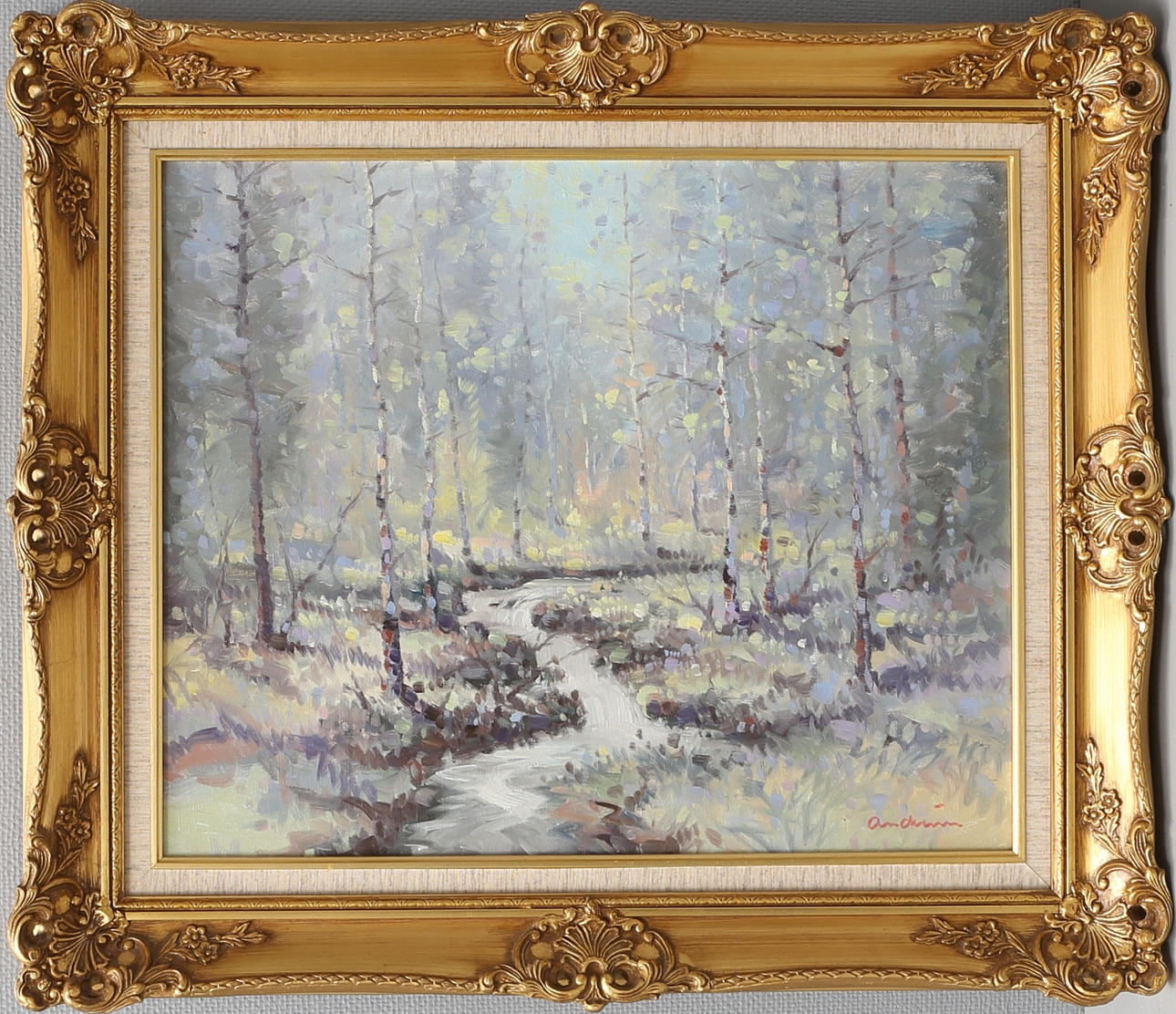 BENGT ANDRÉN. Vårlandskap. Olja på duk, signerad.