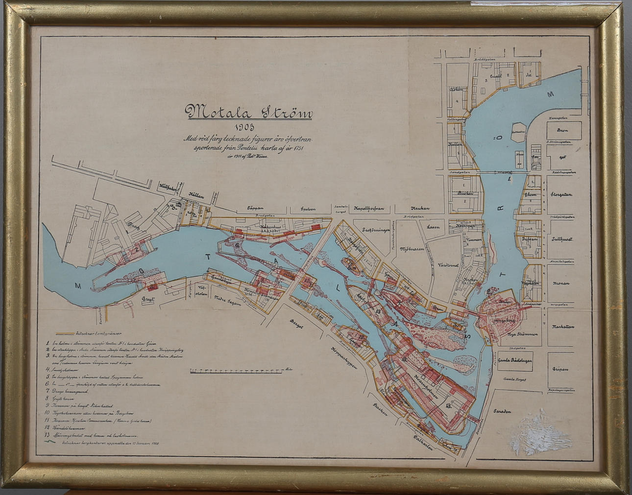 KARTA, grafiskt blad, Motala Ström, 1903.