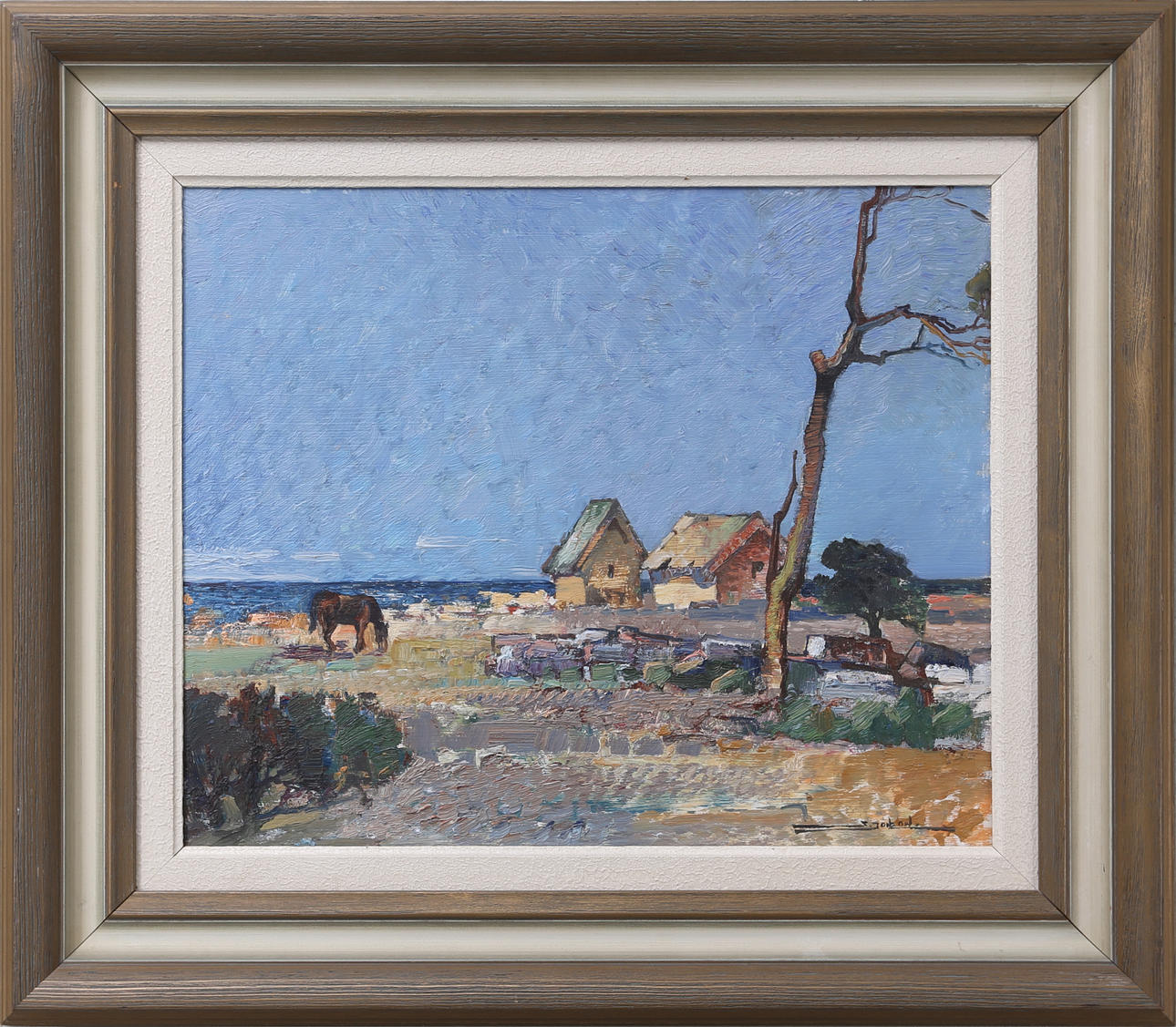 STIG JONZON. "Kustlandskap Gärdslösa,Öland", olja på pannå, signerad.