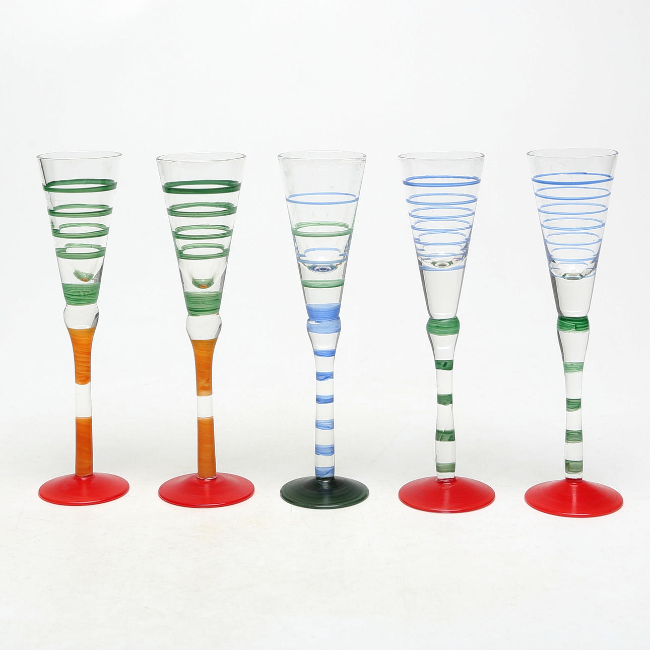 SCHNAPPGLAS, 5 Stück, handbemalt, Hinweis nicht Orrefors.