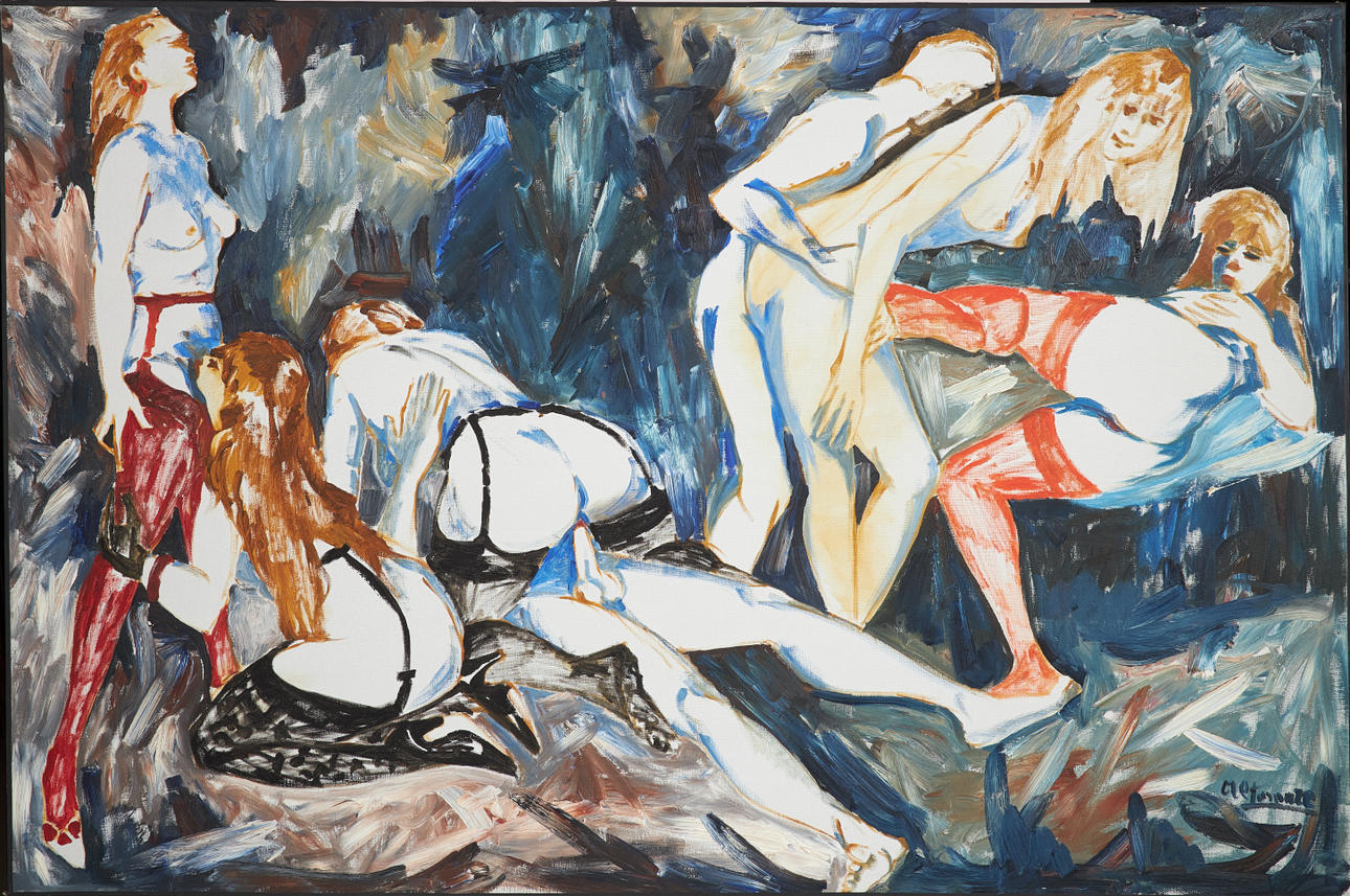 OIDENTIFIERAD KONSTNÄR. Erotic scene, oil on canvas, signed.