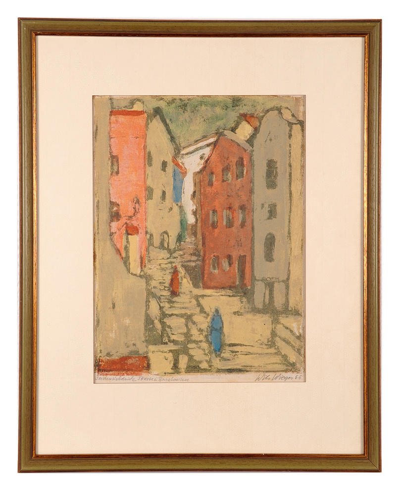 WILHELM WIEGER. Stadsbild, Screentryck. Signerat och daterat 55.