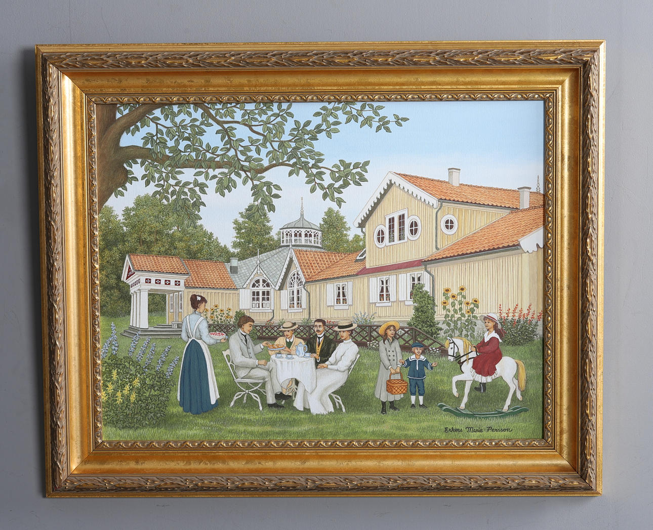 ERKERS MARIA PERSSON. Acrylic on panel, coffee with cake, signed.