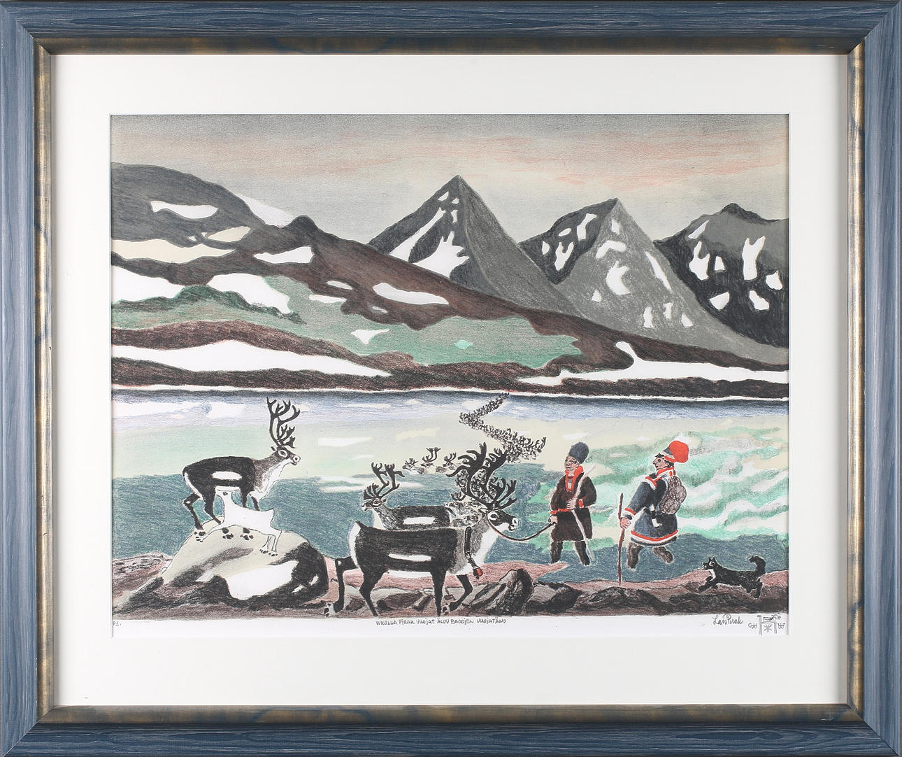 LARS PIRAK. "Renhjordar simmar över Voujatäötno", litografi.