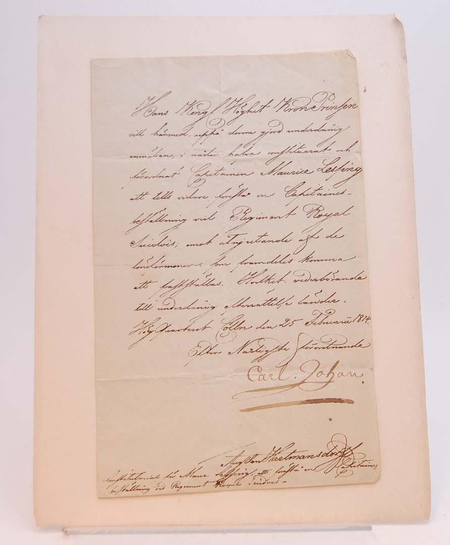 KRONPRINS CARL JOHAN (XIV). Utnämningsbrev 1814.