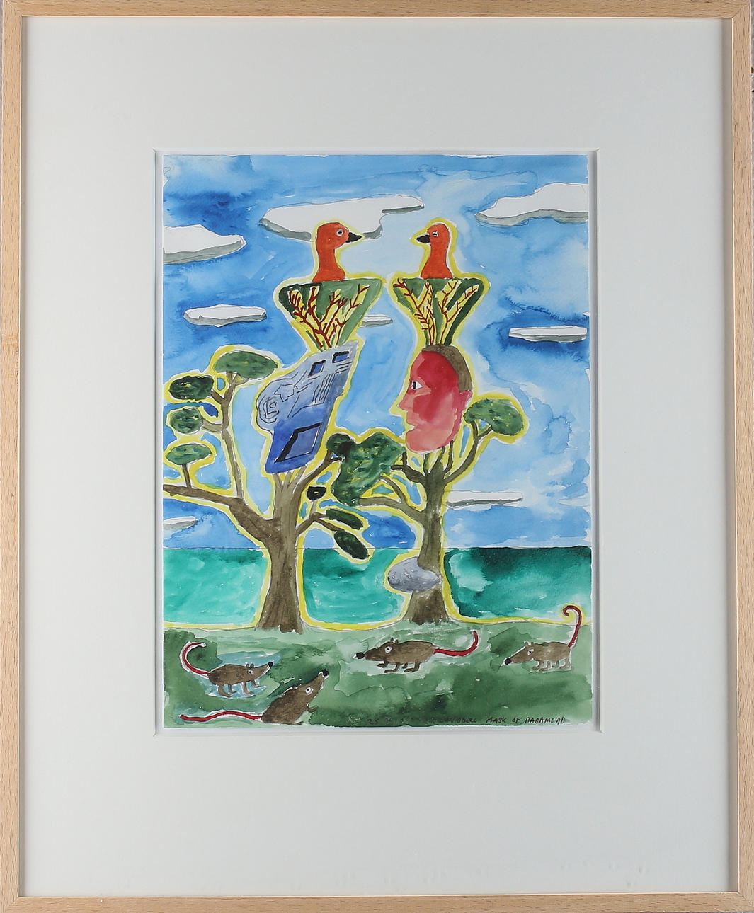 C M LUNDBERG. "Mask of Bagamoyo", akvarell på papper, signerad samt daterad 28.9.10.