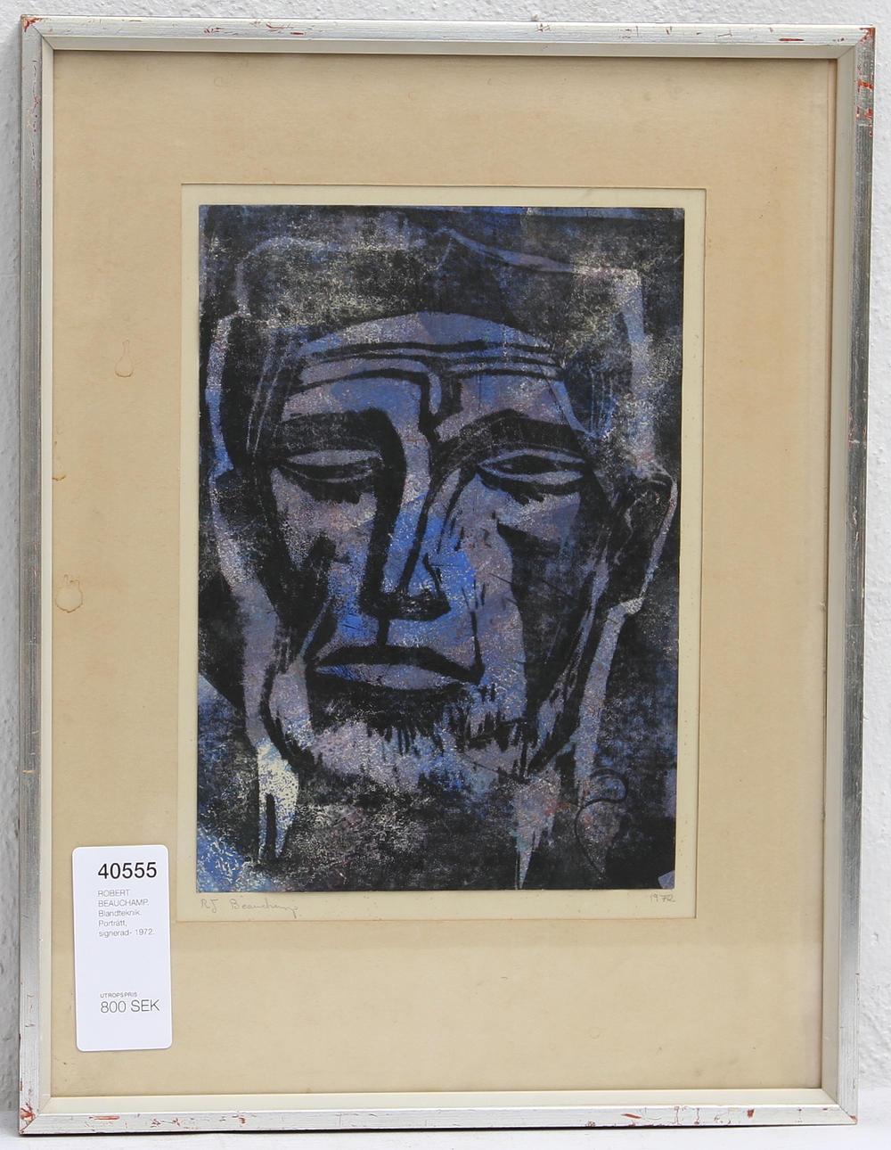 ROBERT BEAUCHAMP. Blandteknik. Porträtt, signerad- 1972.