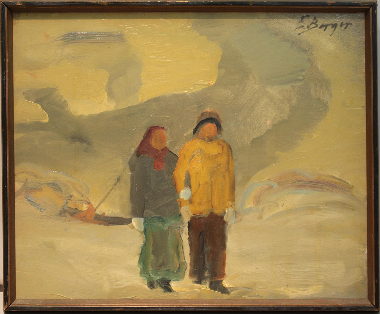 EINAR BERGER. Fiskarfamiljen. Olja på pannå. Signerad E Berger.