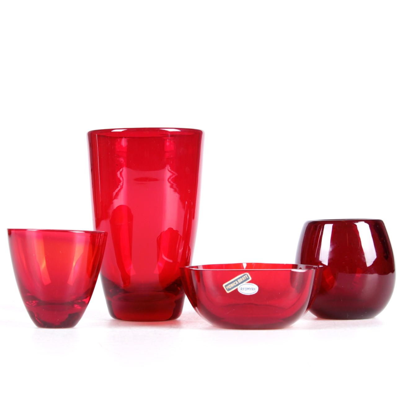 SKÅL, vaser samt glas, 4 delar, glas, delvis Monica Bratt, Reijmyre, 1900-tal.