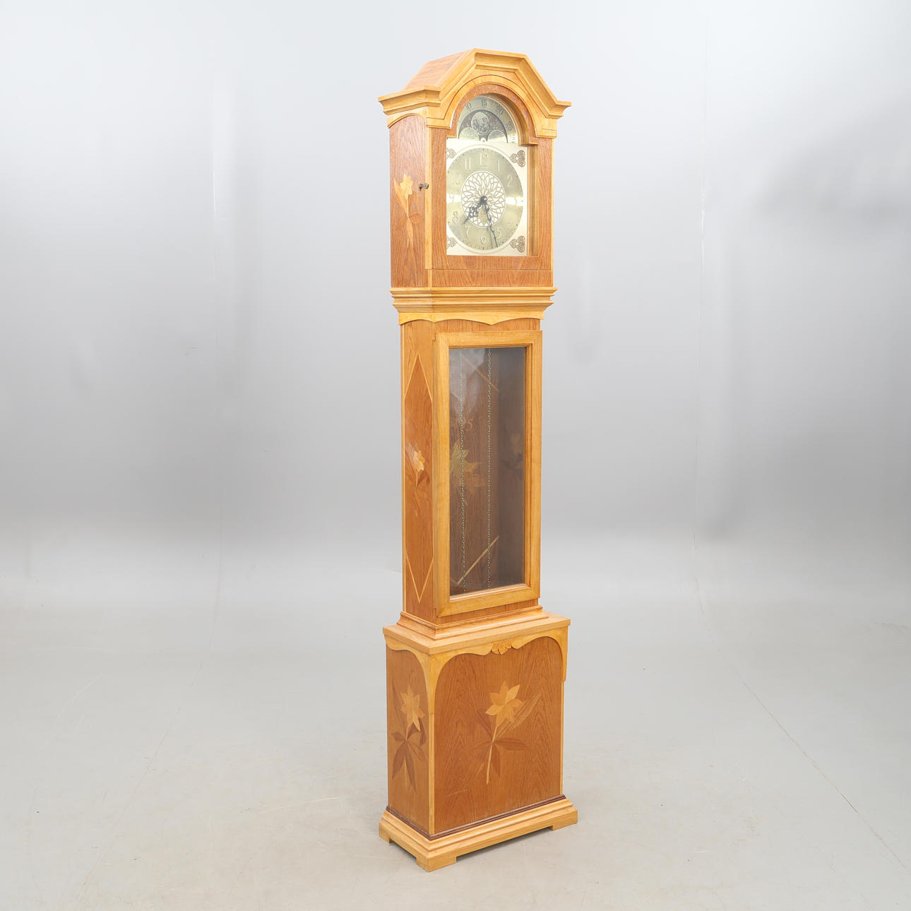 A floor clock with intarsia, Clas Ohlson 1995, contemporary.