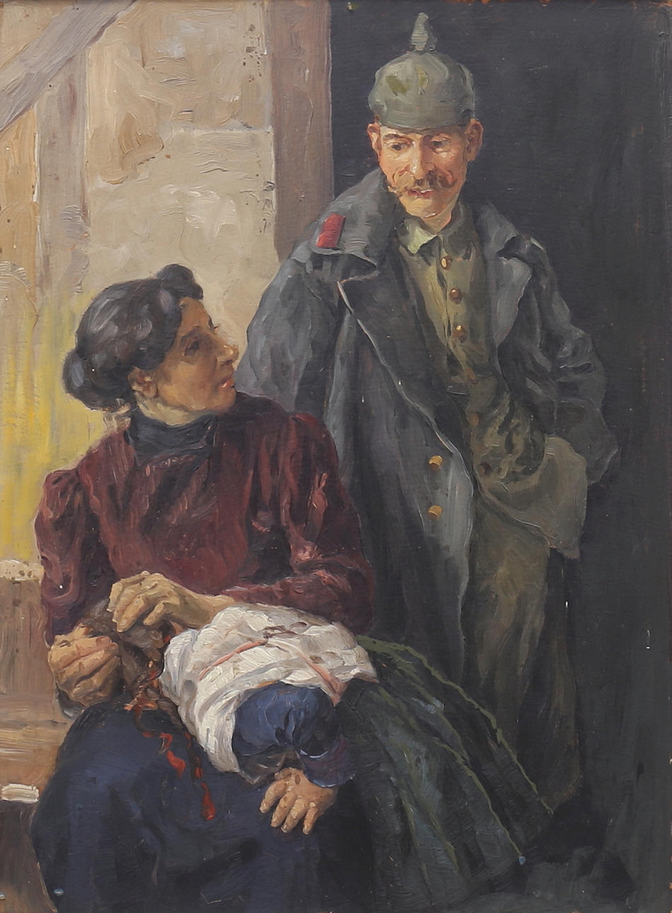 OIDENTIFIERAD KONSTNÄR. Oil on panel, military present, indistinctly signed.