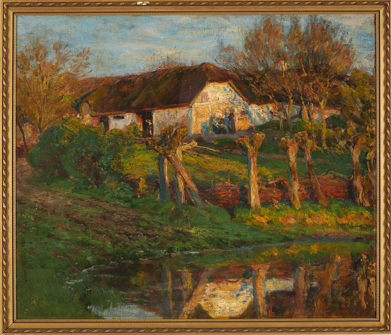 VIGGO PEDERSEN. Farm motif with lake, oil on canvas, signed.