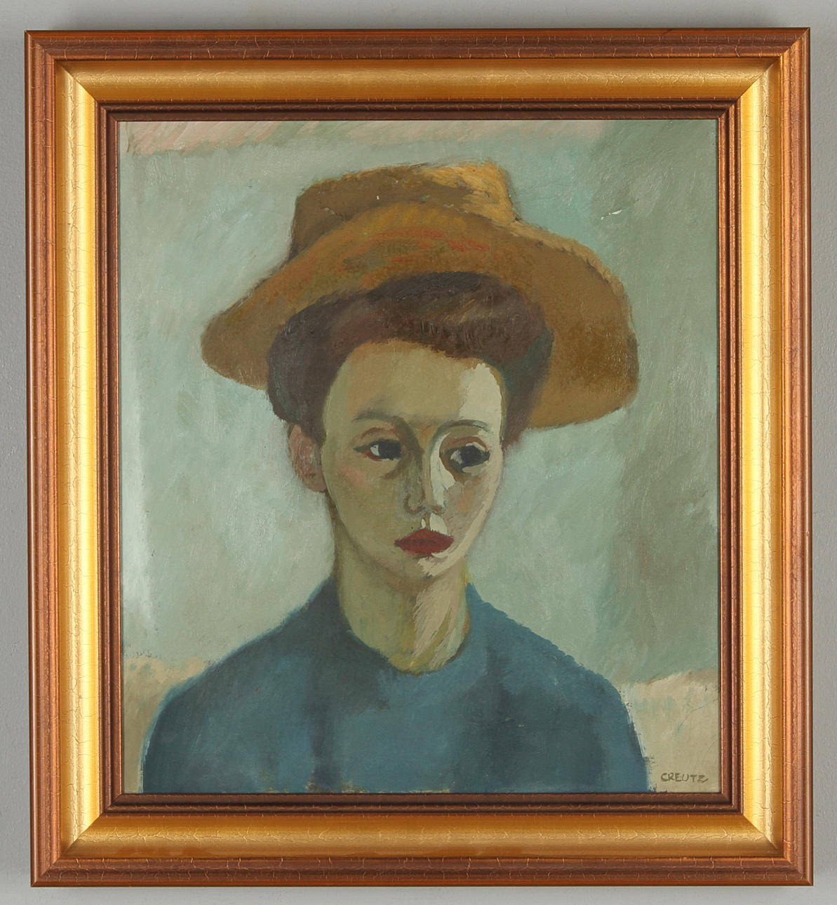 MAGNUS CREUTZ. "Flicka i halmhatt", olja på duk, signerad.